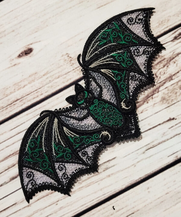 Mable Black Green Lace Bat Embroidered Decoration Motif