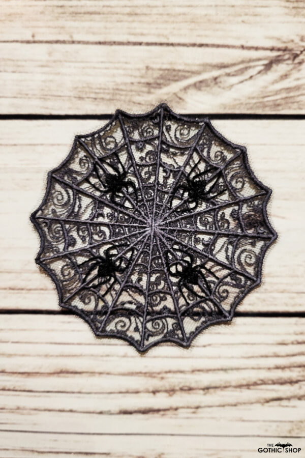 Intricate Spiderweb Grey Small Doily Embroidered Decoration