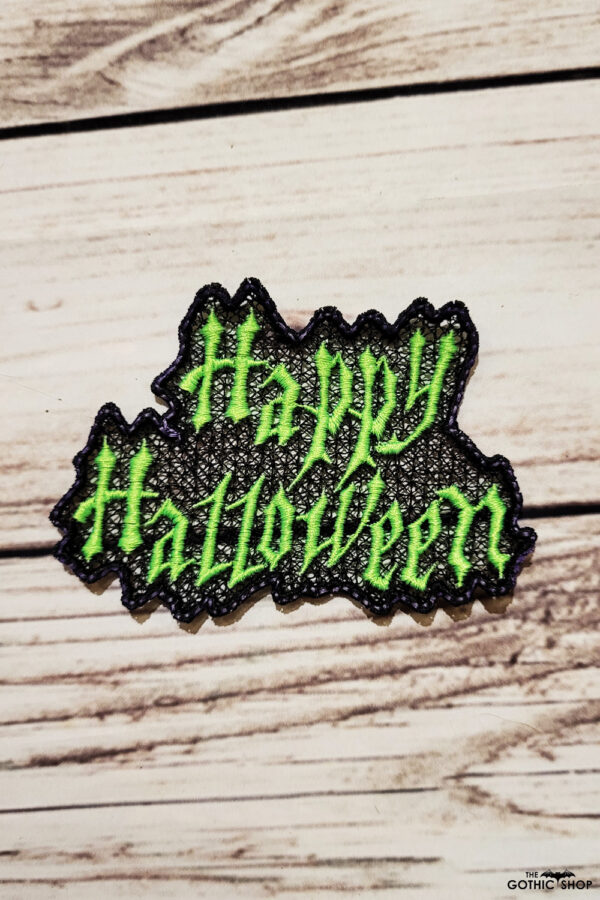 Happy Halloween Black Lace Embroidered Motif