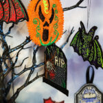 Pumpkin lace, bat & tombstone Halloween hanging decoration