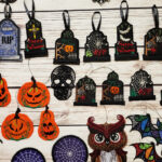 Tombstone, pumpkin and bat gothic halloween blace lace hanging decorations