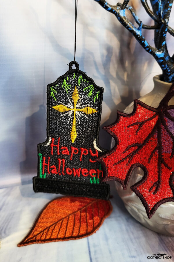 Tombstone gothic halloween black lace hanging decoration
