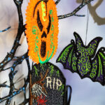 Tombstone, pumpkin and bat gothic halloween blace lace hanging decorations