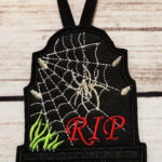 Tombstone and silver spider and cobweb Gothic Halloween hanging decorations