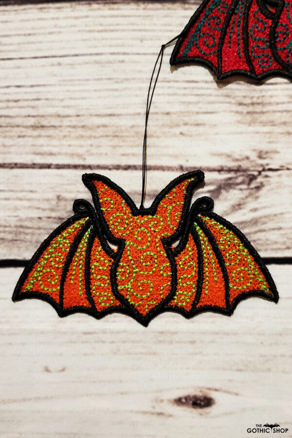 Swirly autumn bat lace hanging gothic halloween decoration.