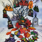 Swirly autumn bat lace hanging gothic halloween decoration.