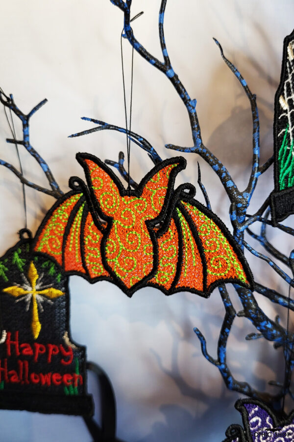 Swirly autumn bat lace hanging gothic halloween decoration.