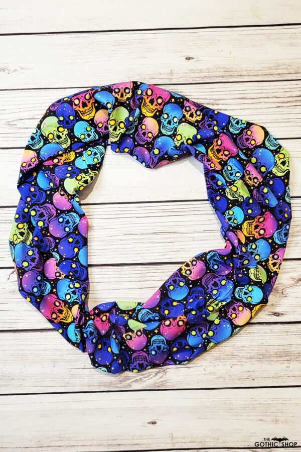 Neon skull print gothic infinity scarf