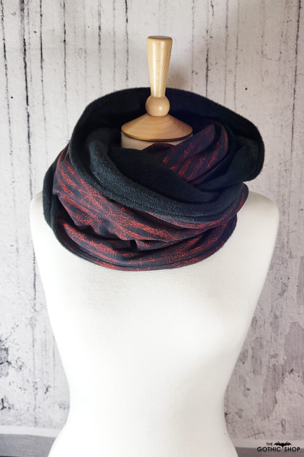Red cobweb and stripe gothic scarf