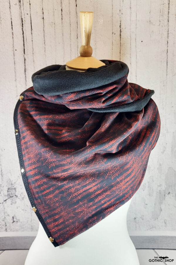 Red cobweb and stripe gothic scarf
