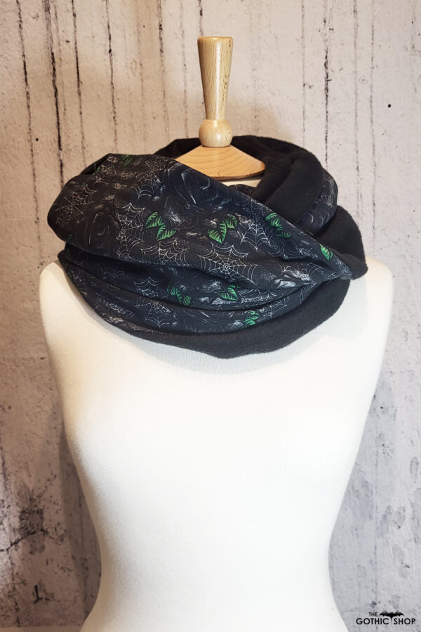 Black Cobweb Roses Stripes Black Fleece Large Multifunctional Snap Gothic Scarf
