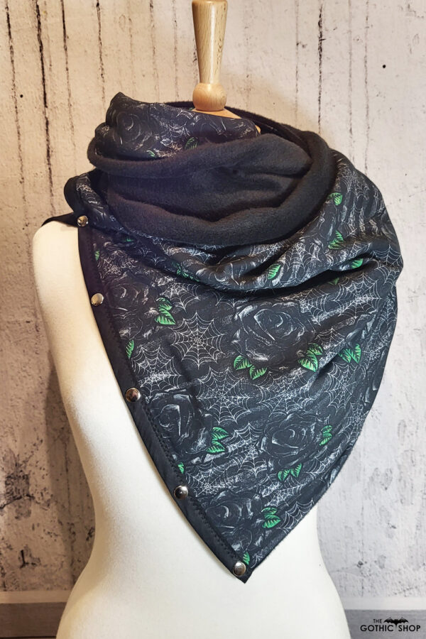 Black Cobweb Roses Stripes Black Fleece Large Multifunctional Snap Gothic Scarf