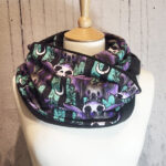 Purple Bat Skulls Mint Stripes & Black Fleece Infinity Scarf