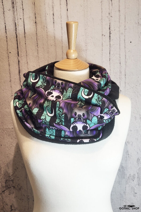 Purple Bat Skulls Mint Stripes & Black Fleece Infinity Scarf