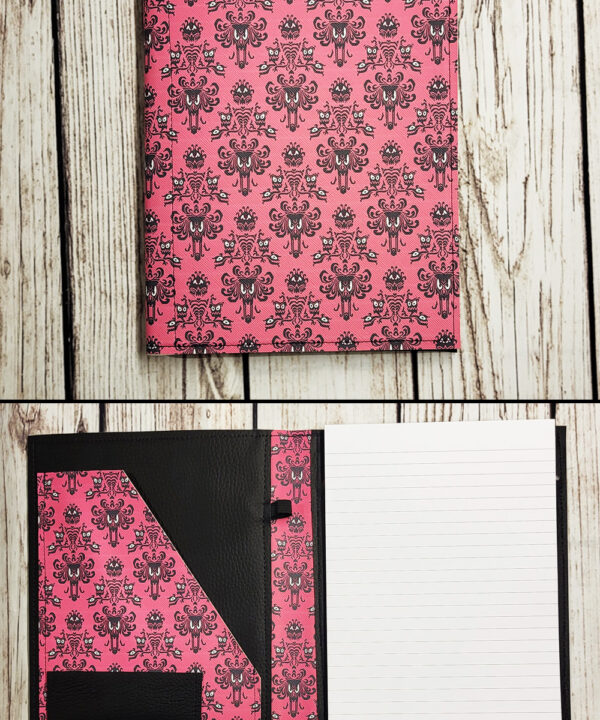 Bats on Pink Background Gothic Print Faux Leather A5 Notepad Holder