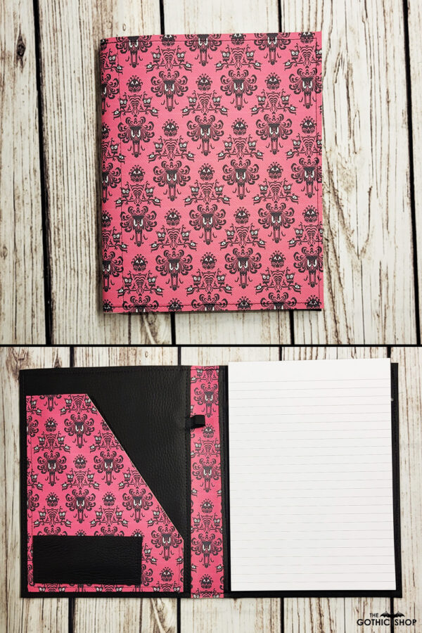 Bats on Pink Background Gothic Print Faux Leather A5 Notepad Holder