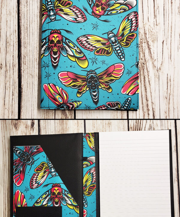 Skull Death Moth Gothic Print Faux Leather A5 Notepad Holder