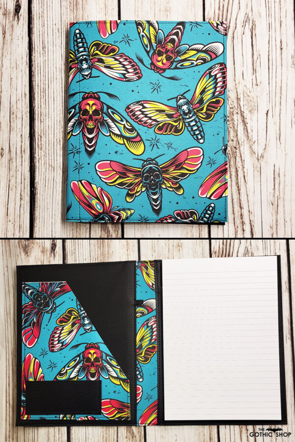 Skull Death Moth Gothic Print Faux Leather A5 Notepad Holder