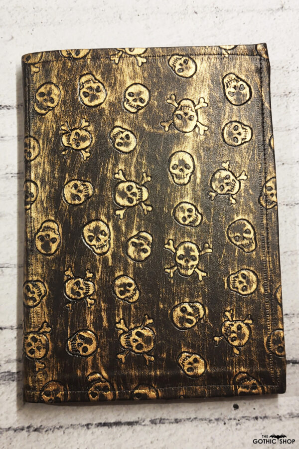 Gold Skulls Faux Leather Gothic A5 Notepad Holder