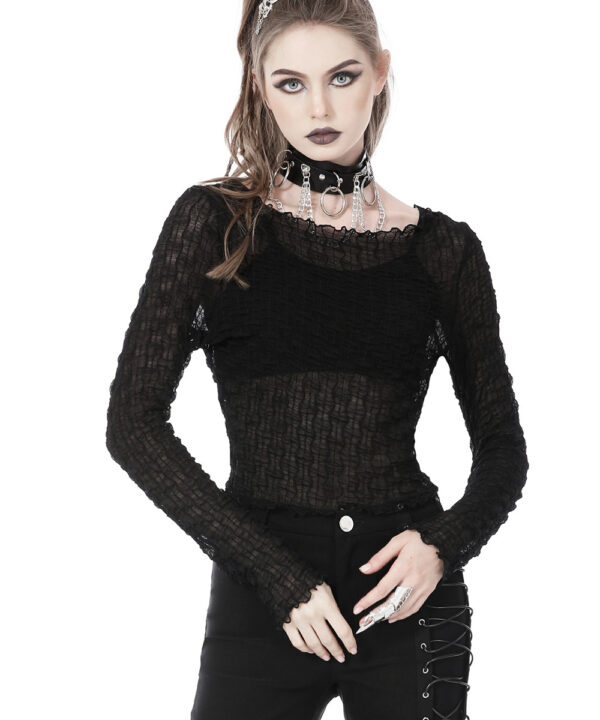 Eisley Black Crinkle Mesh Longsleeve Gothic Top by Dark in Love