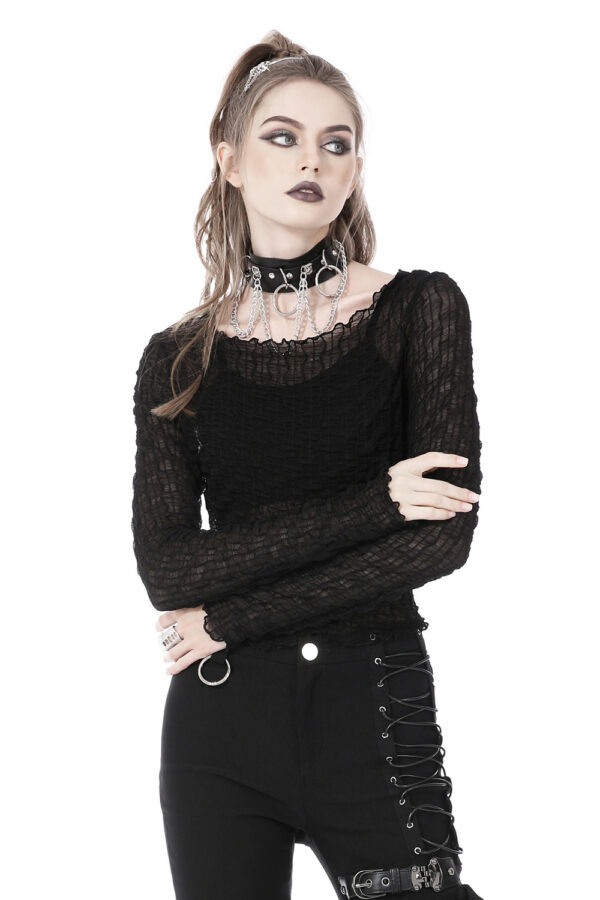Eisley Black Crinkle Mesh Longsleeve Gothic Top by Dark in Love