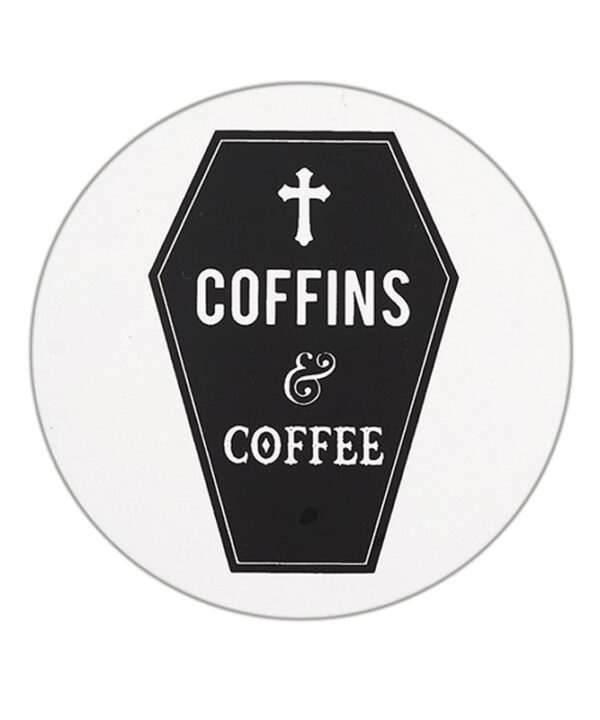 Coffins & Coffee Witchy Black White Ceramic Gothic Coaster