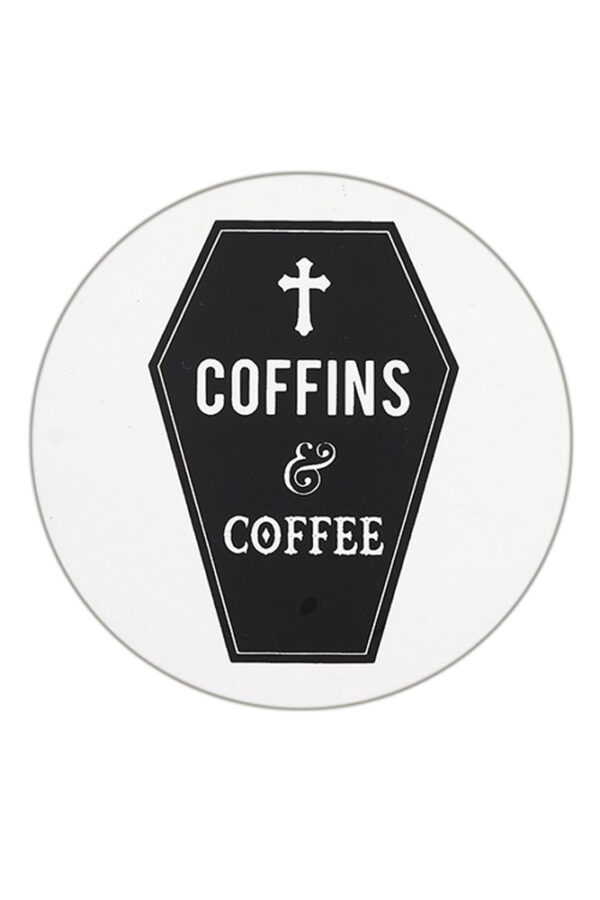 Coffins & Coffee Witchy Black White Ceramic Gothic Coaster