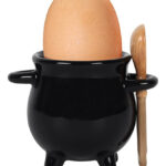Cauldron Gothic Egg Cup with Wooden Broom Spoon