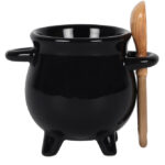 Cauldron Gothic Egg Cup with Wooden Broom Spoon
