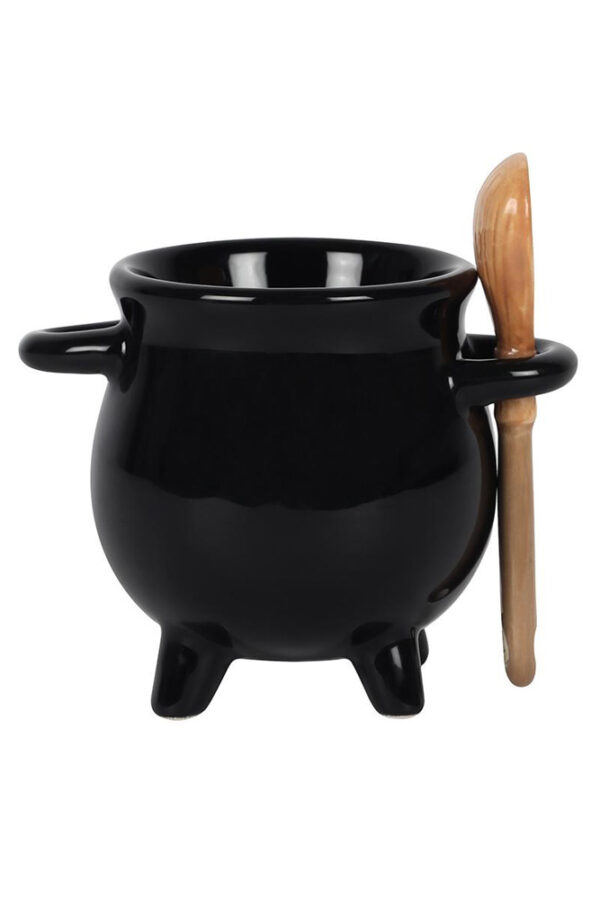 Cauldron Gothic Egg Cup with Wooden Broom Spoon