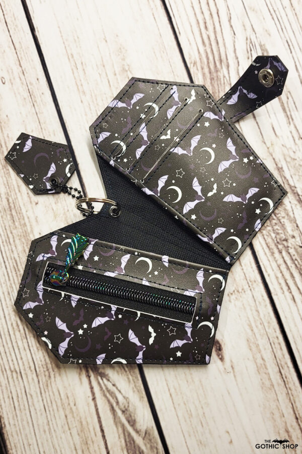 Cordelia Mini Lilac Bats Mini Bifold Gothic Coffin Wallet