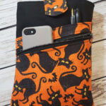Black Cats Orange Paperback Hardback LARGE Book Sleeve with Zip Pocket