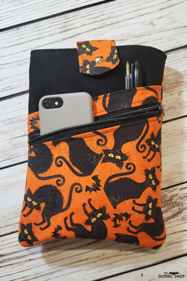 Black Cats Orange Paperback Hardback LARGE Book Sleeve with Zip Pocket