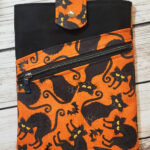 Black Cats Orange Paperback Hardback LARGE Book Sleeve with Zip Pocket