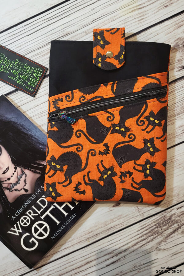 Black Cats Orange Paperback Hardback LARGE Book Sleeve with Zip Pocket