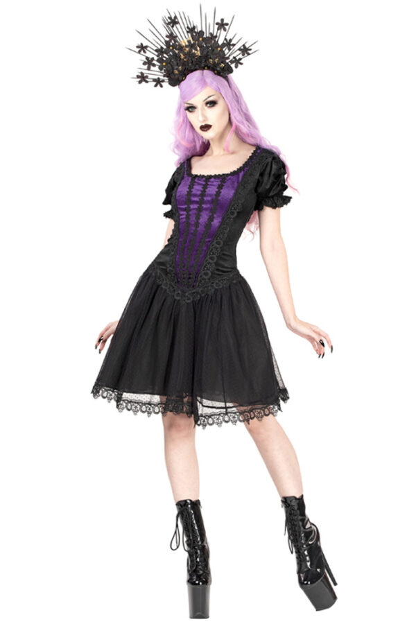 Eliana Black Purple Velvet Gothic Lolita Minidress by Sinister
