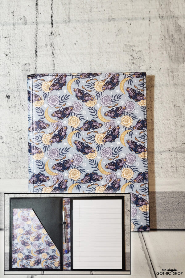 Moondance Grey Skull Death Moth A5 Notepad Holder