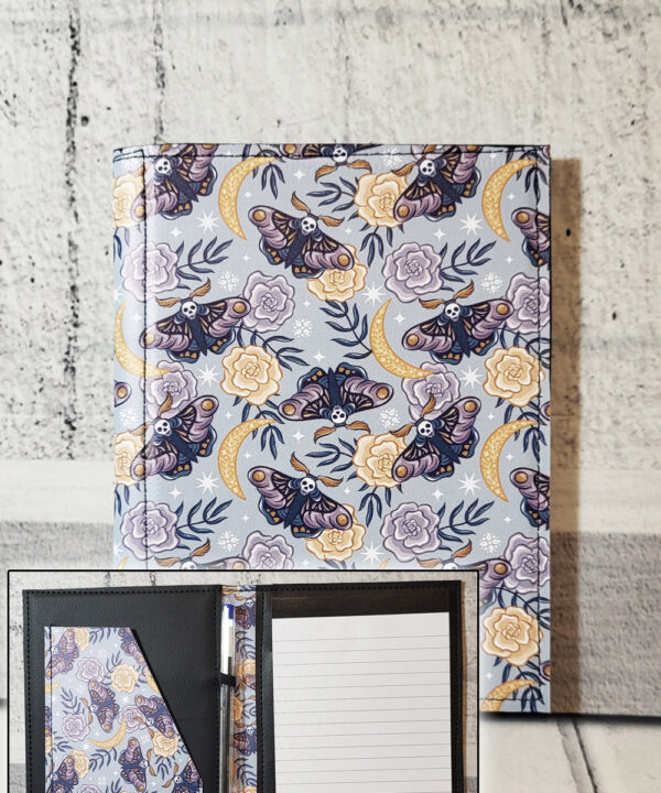 Moondance Grey Skull Death Moth A6 Gothic Print Small Notepad Holder