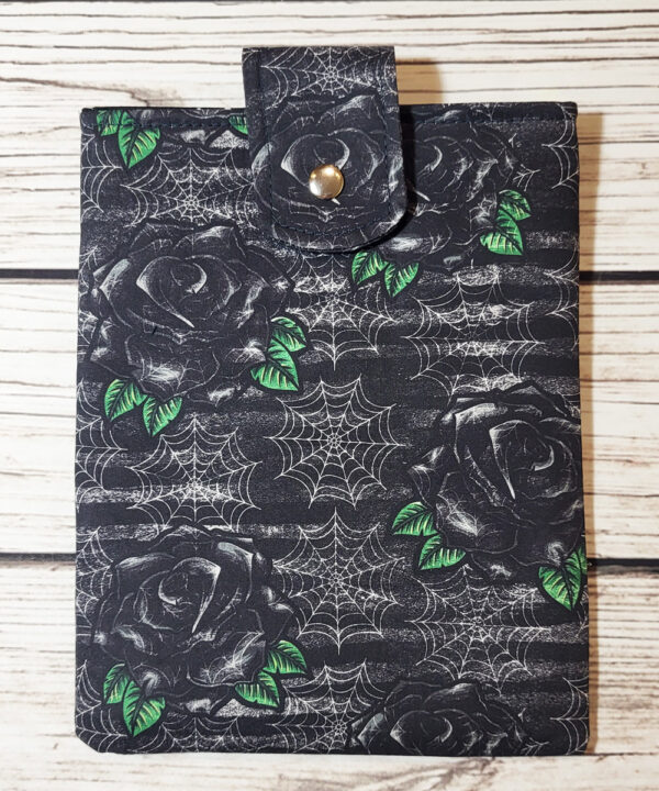 Black Cobweb Roses Stripes Gothic Paperback SMALL Book Sleeve iPad Cover
