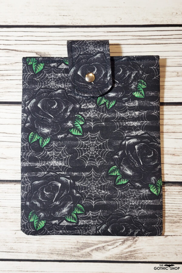 Black Cobweb Roses Stripes Gothic Paperback SMALL Book Sleeve iPad Cover