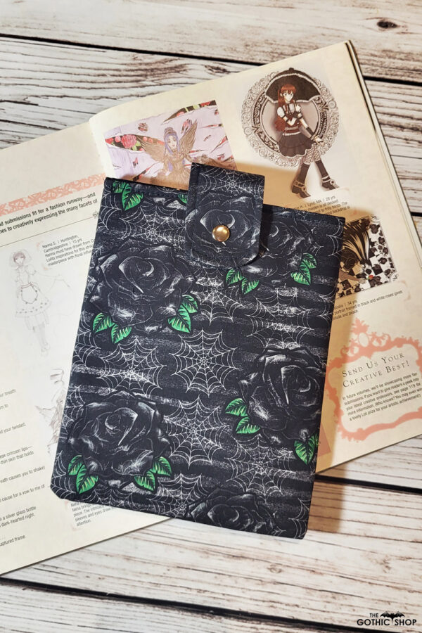 Black Cobweb Roses Stripes Gothic Paperback SMALL Book Sleeve iPad Cover