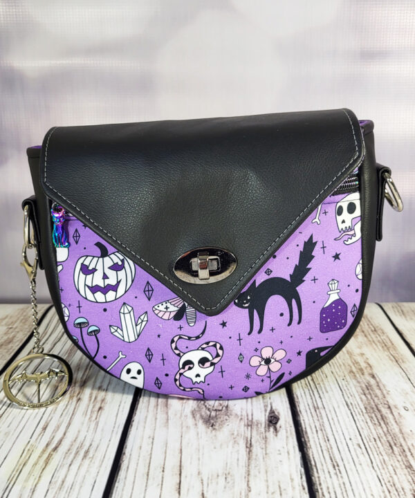 Acacia purple halloween gothic print crossbody bag