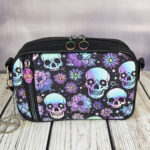 Mumina Floral Skulls Zip Pocket Front Small Crossbody Gothic Bag