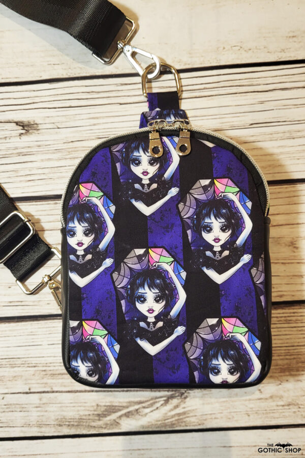 Mavee Wednesday Purple Stripe Small Gothic Crossbody Sling Bag