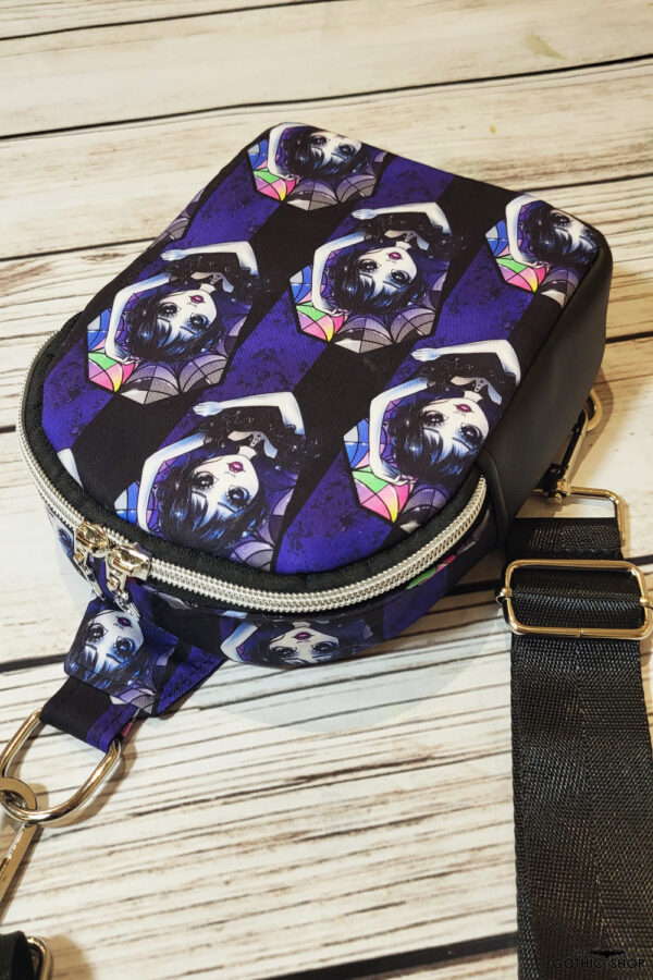 Mavee Wednesday Purple Stripe Small Gothic Crossbody Sling Bag