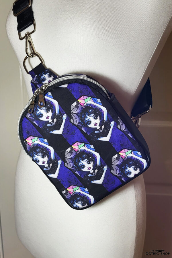 Mavee Wednesday Purple Stripe Small Gothic Crossbody Sling Bag