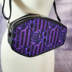 Skull Rose Purple Stripe Gothic Print Coffin Shaped Crossbody Bag