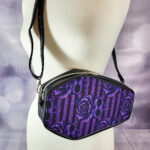 Skull Rose Purple Stripe Gothic Print Coffin Shaped Crossbody Bag