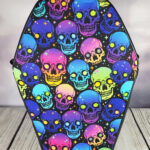 Neon Skulls Gothic Print Large Coffin Shaped Backpack Bag