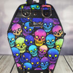 Neon Skulls Gothic Print Large Coffin Shaped Backpack Bag